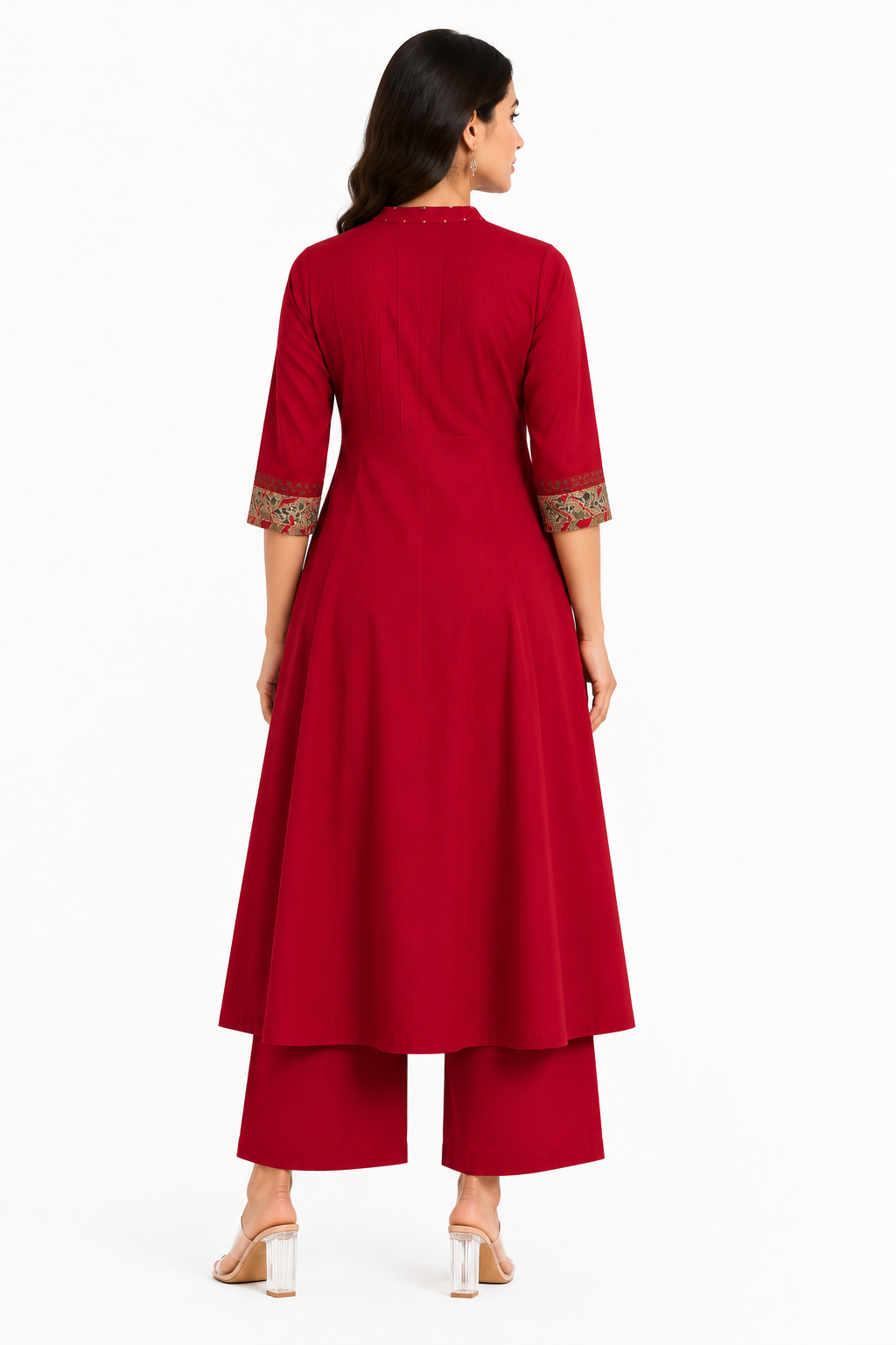 Maroon Embroidered Cotton Blend A-Line Kurta with Palazzo Set for Women