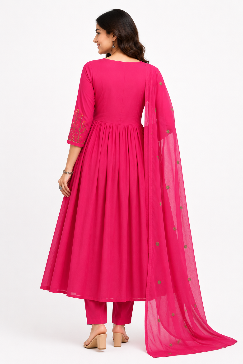 Pink Embroidered Anarkali Suit Set with Dupatta | Festive Ethnic Wear