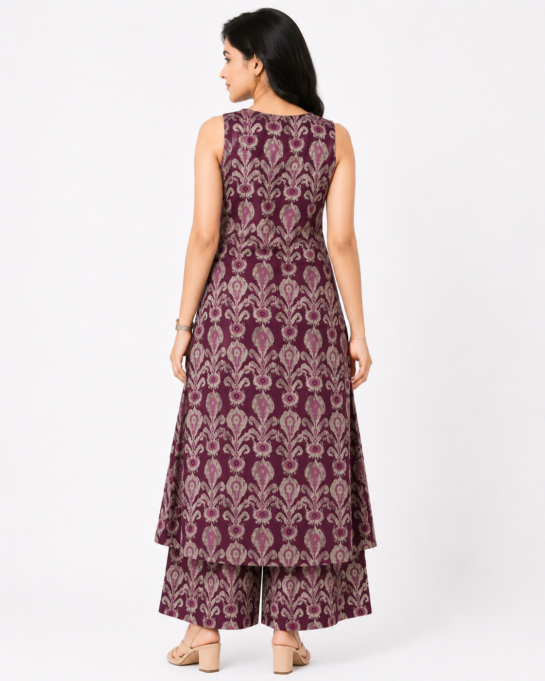 Women's Purple Floral Printed Sleeveless A-Line Kurta with Palazzo Set