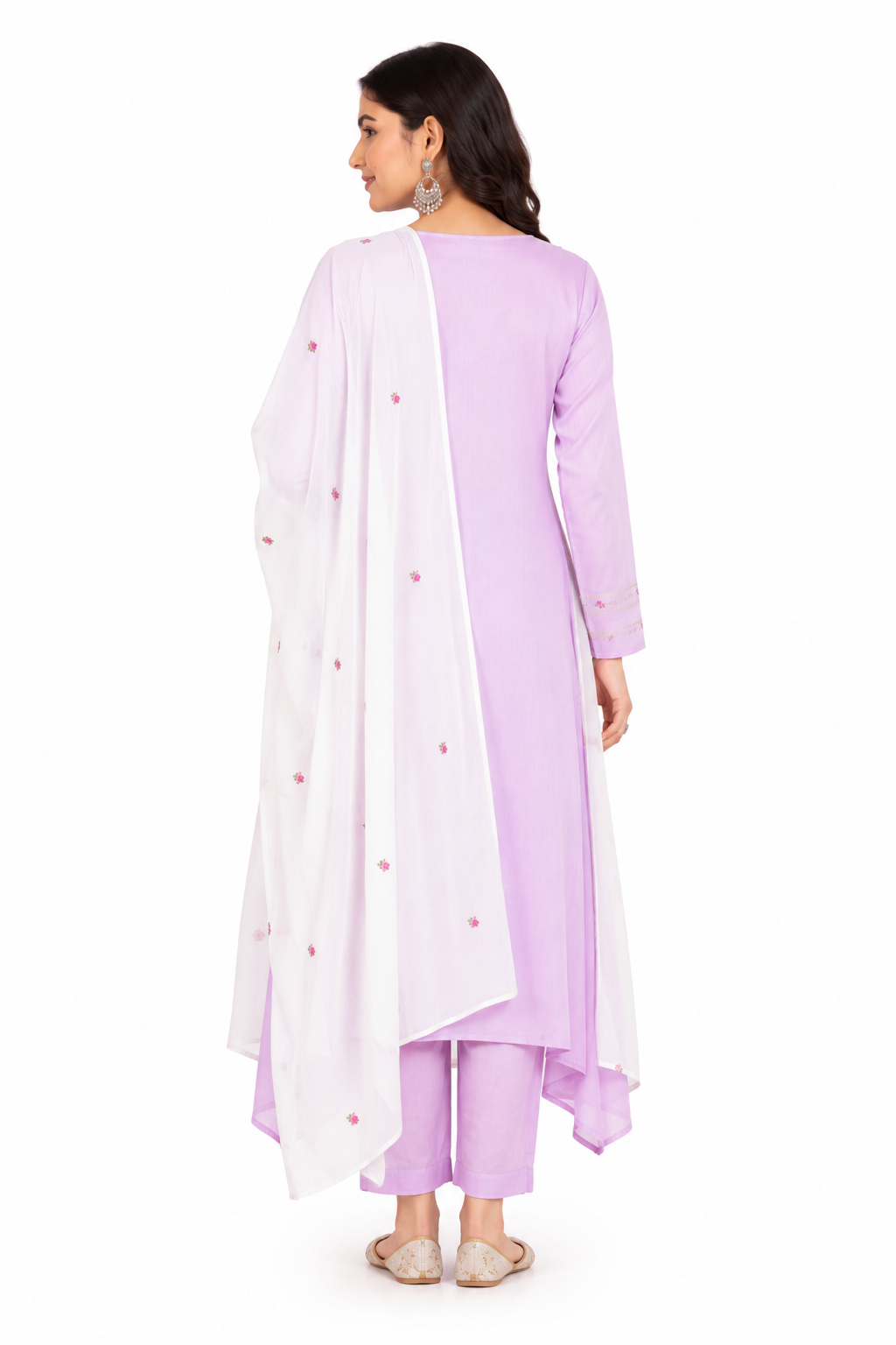 Lavender Embroidered Cotton Kurta Set with Organza Dupatta