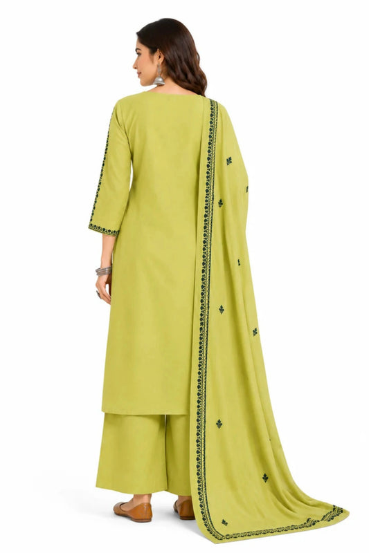 Olive Green Solid Cotton Kurta Palazzo Set with Dupatta