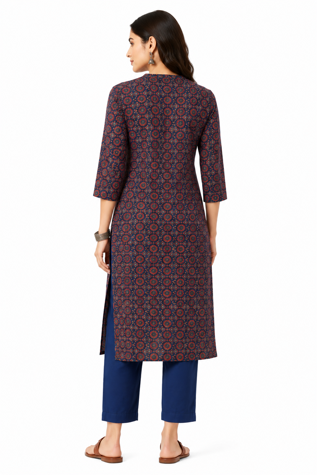 Navy Blue Printed Straight Kurta for Women