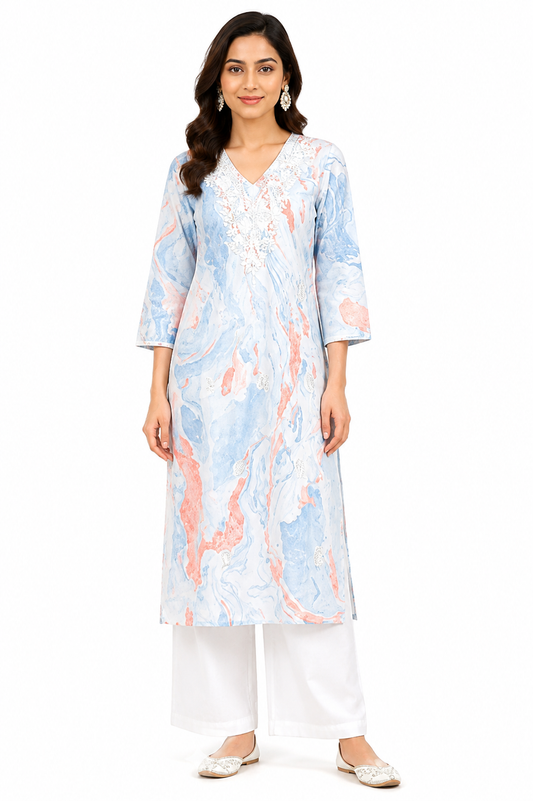 Women’s Cotton Printed Embroidered Kurti – Elegant Ethnic Wear