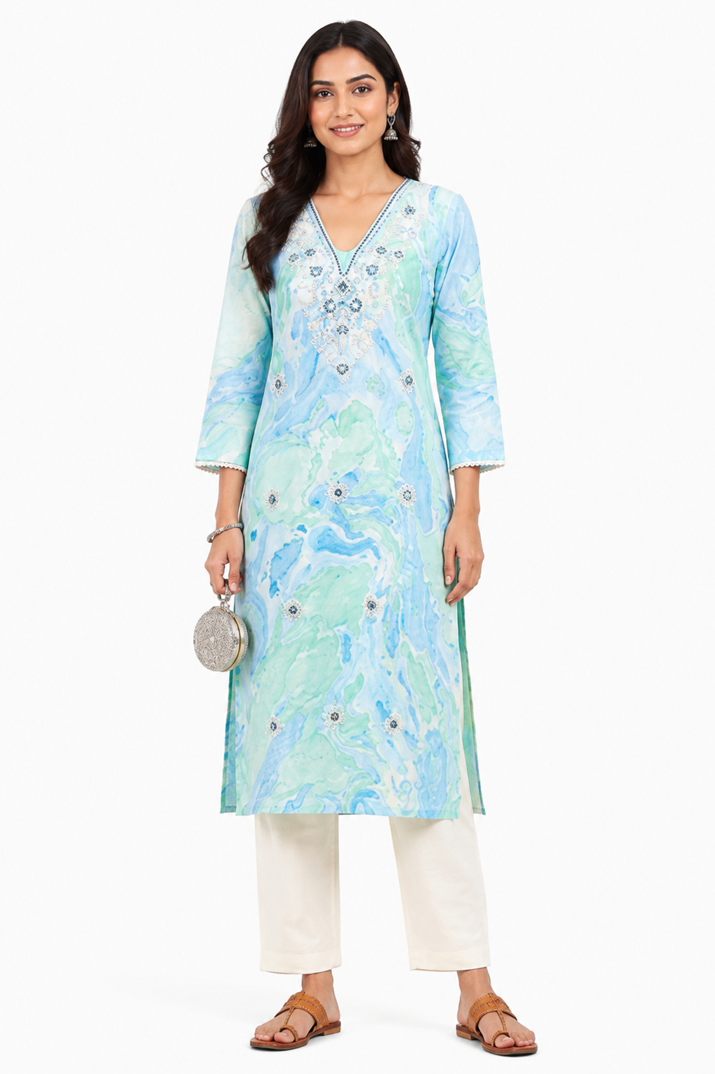 Women’s Cotton Printed Embroidered Straight Kurti