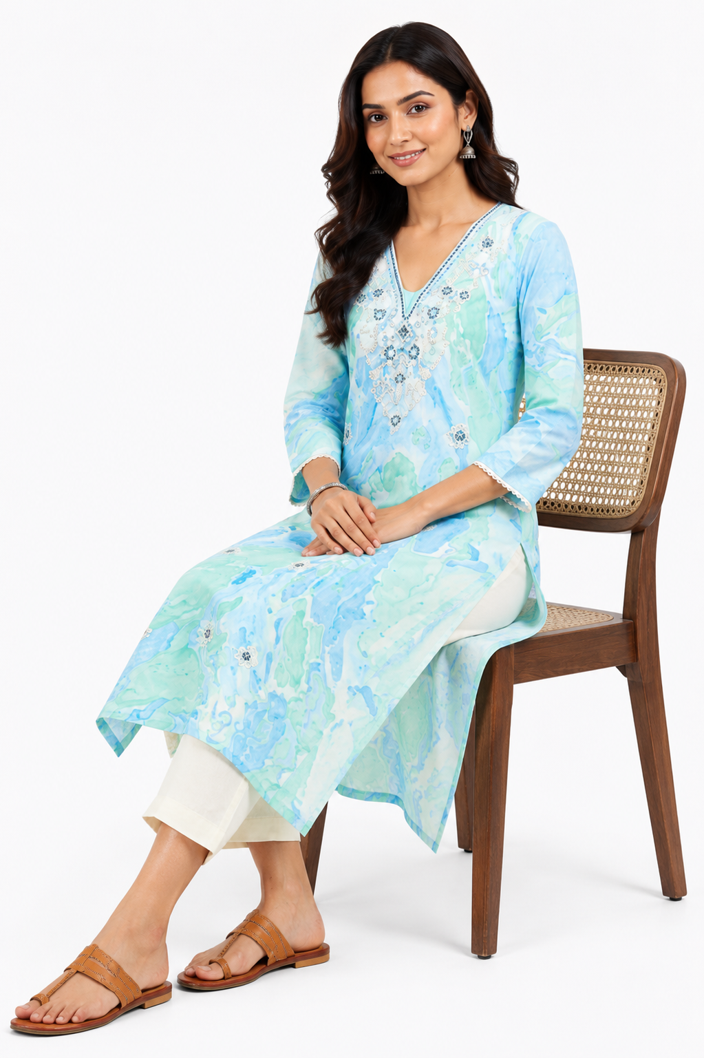 Women’s Cotton Printed Embroidered Straight Kurti