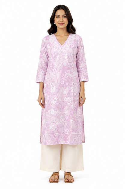Women’s Cotton Printed Embroidered Kurti – Floral Ethnic Wear
