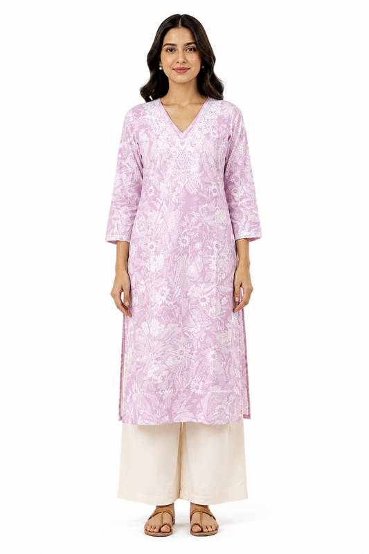 Women’s Cotton Printed Embroidered Kurti – Floral Ethnic Wear