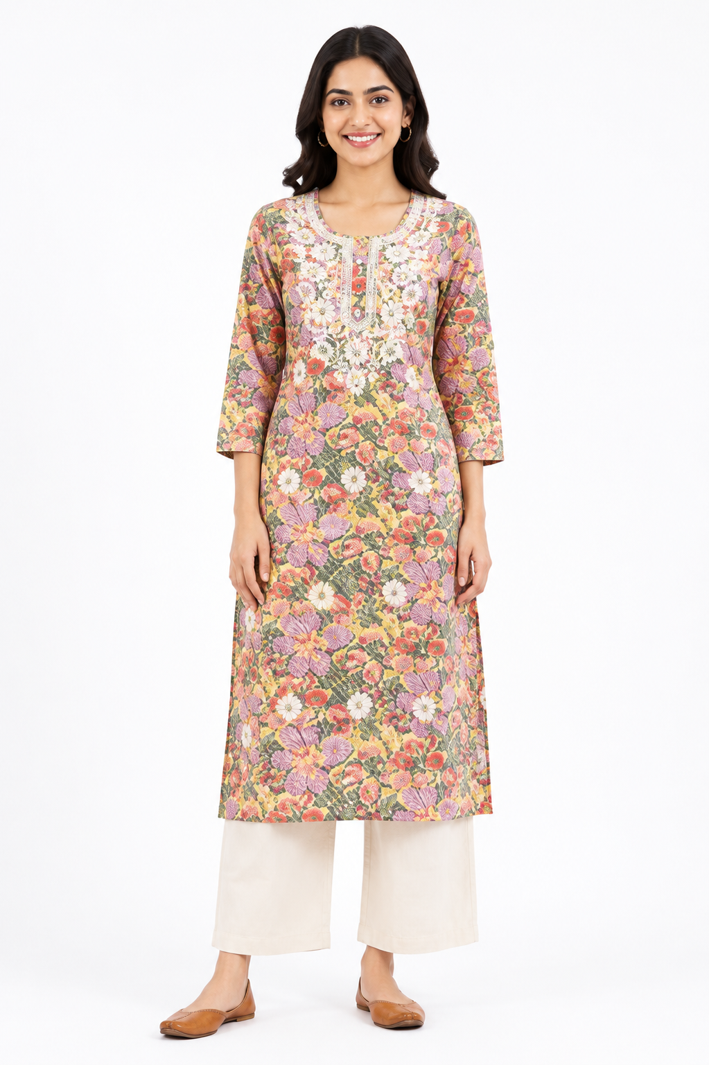Cotton Printed Embroidered Kurti for Women