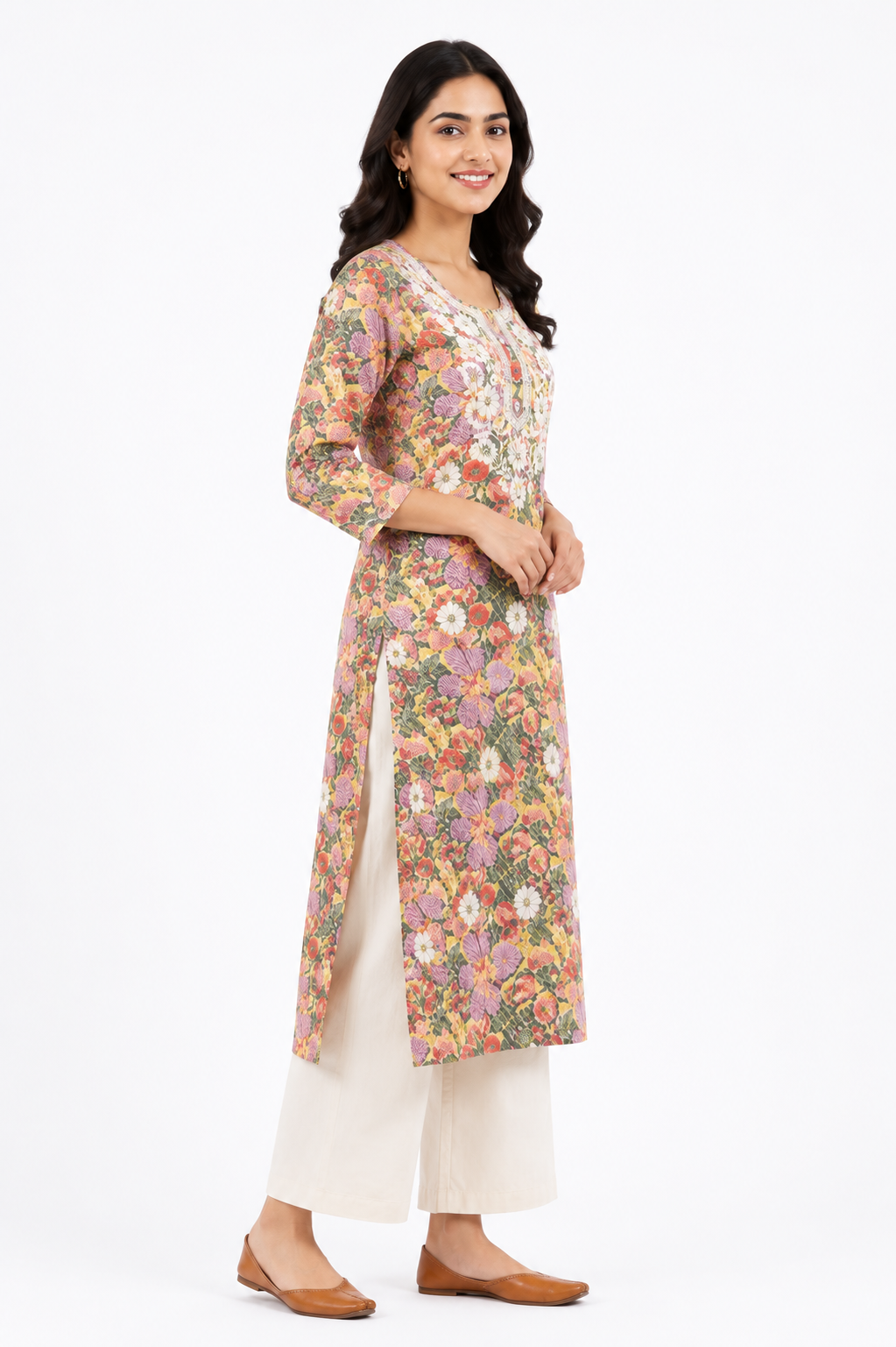 Cotton Printed Embroidered Kurti for Women