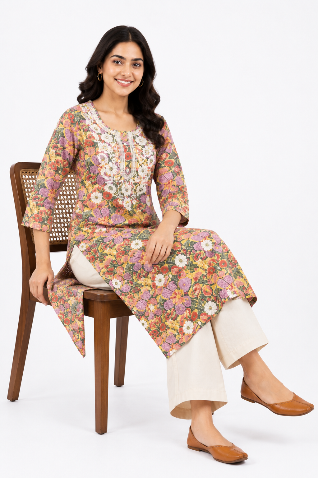 Cotton Printed Embroidered Kurti for Women
