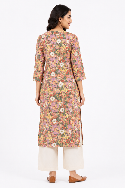 Cotton Printed Embroidered Kurti for Women