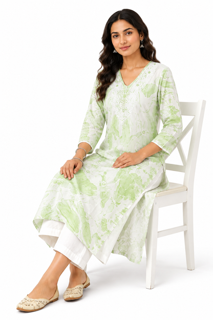 Cotton Printed Embroidered Kurties for Women
