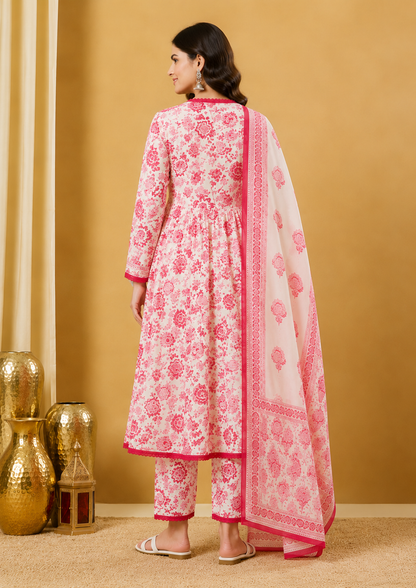 Rose Bloom Pure Cotton Floral Printed Kurta Set with Dupatta for Women