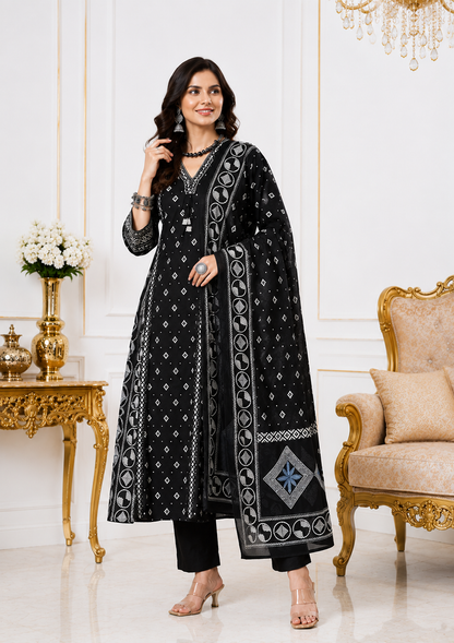 Noir Heritage Pure Cotton Block Printed Kurta Set with Dupatta for Women