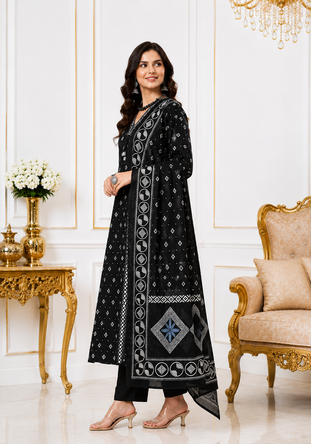 Noir Heritage Pure Cotton Block Printed Kurta Set with Dupatta for Women