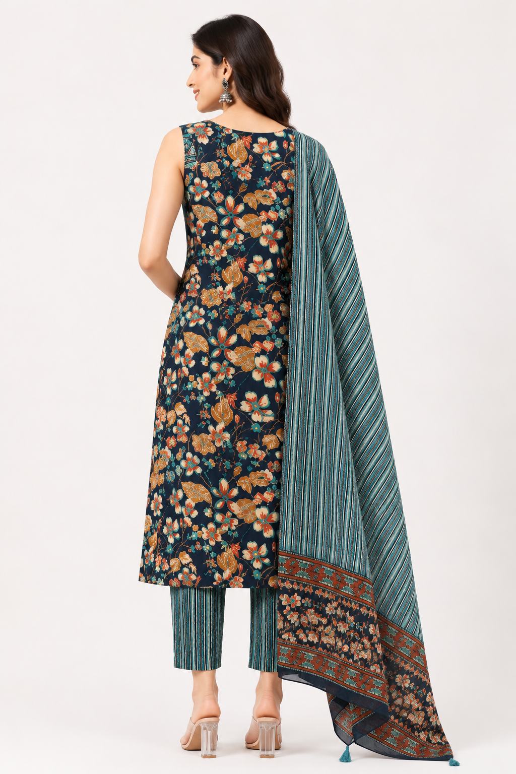 Midnight Meadow Floral Cotton Kurta Set