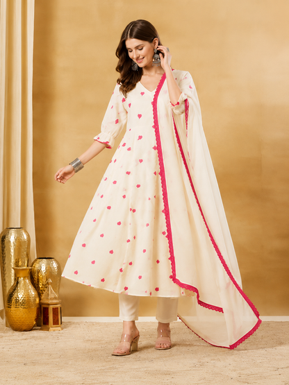 Ivory Blossom Pure Cotton Kurta Set
