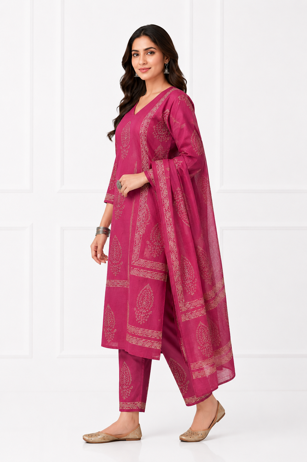 Rosewood Grace Pure Cotton Printed Kurta Set with Dupatta for Women