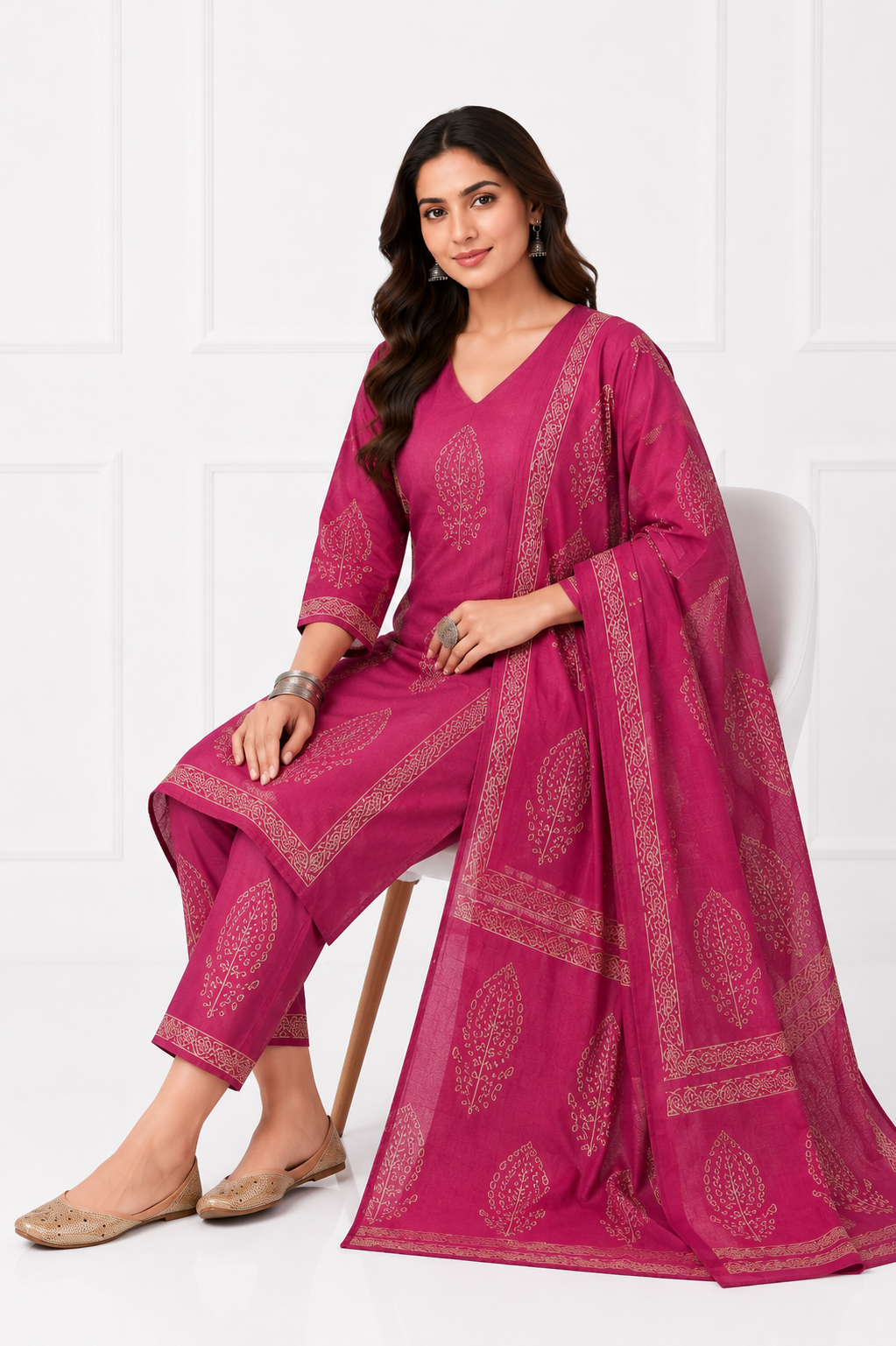 Rosewood Grace Pure Cotton Printed Kurta Set with Dupatta for Women