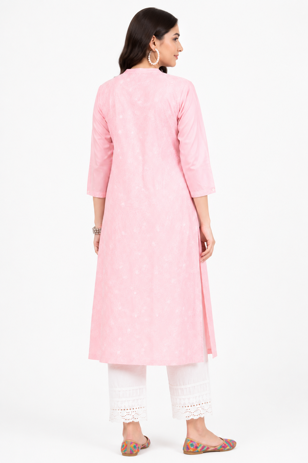 Women's Pink Embroidered Cotton Straight Kurta
