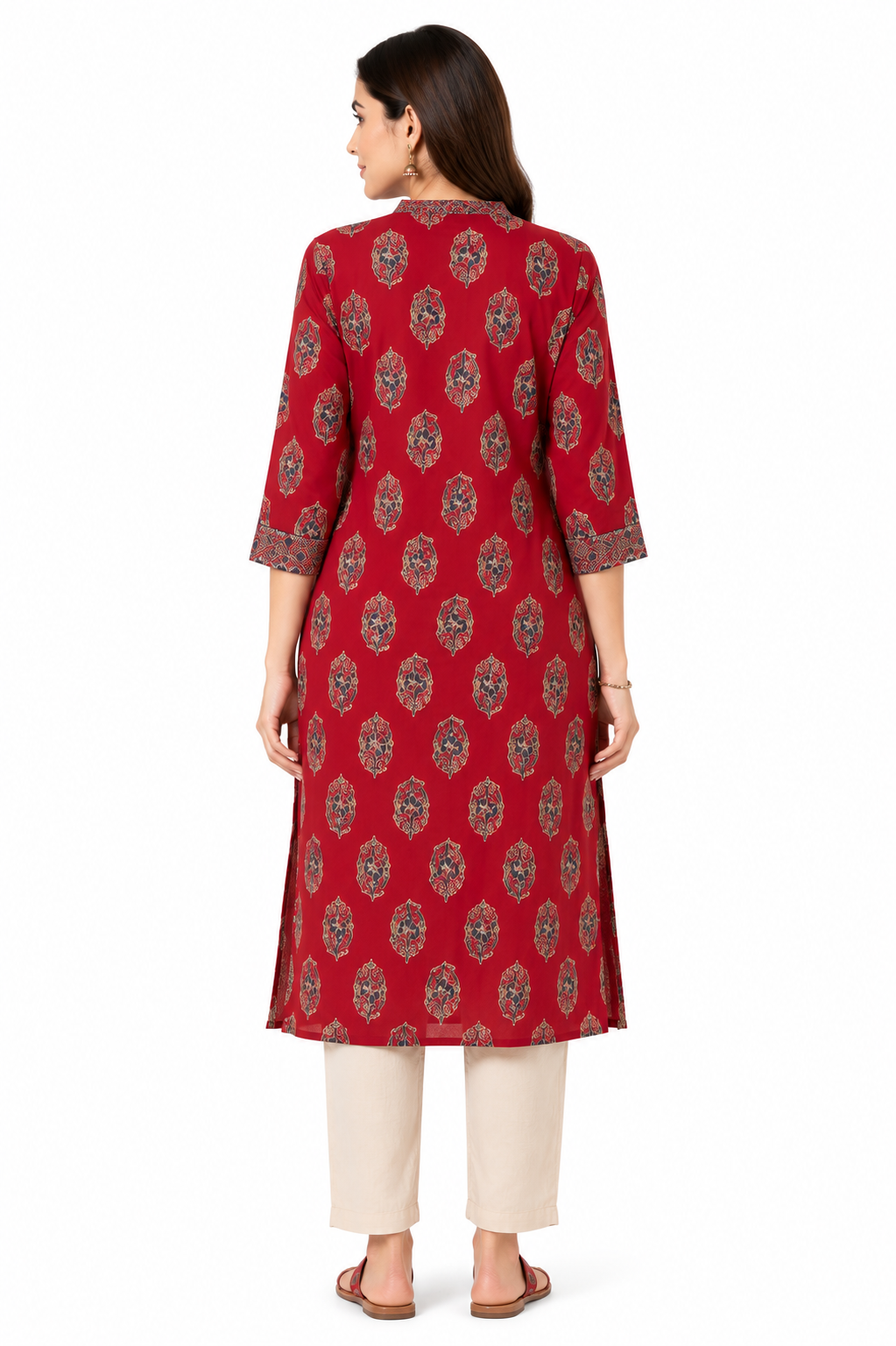 Crimson Red Cotton Printed Straight Kurta for Women | Premium Ethnic Wear