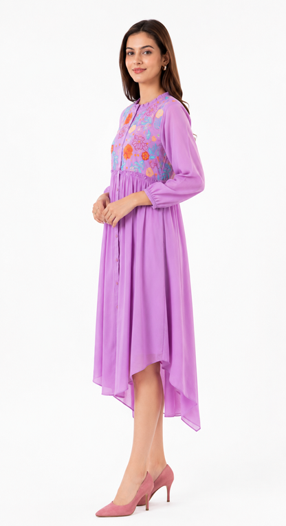 LAVENDER FLORAL EMBROIDERED DRESS