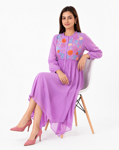 LAVENDER FLORAL EMBROIDERED DRESS