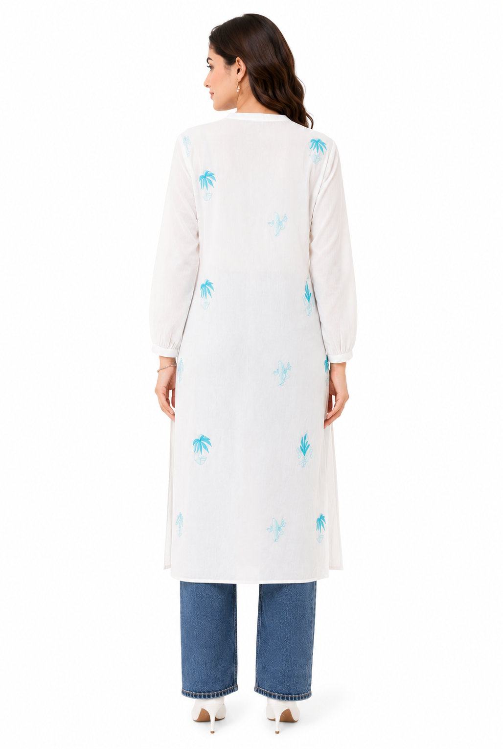 Snow White Embroidered Cotton Long Kurti for Women | Premium Casual & Office Wear