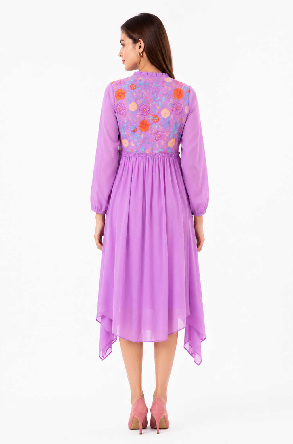 LAVENDER FLORAL EMBROIDERED DRESS