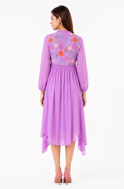 LAVENDER FLORAL EMBROIDERED DRESS
