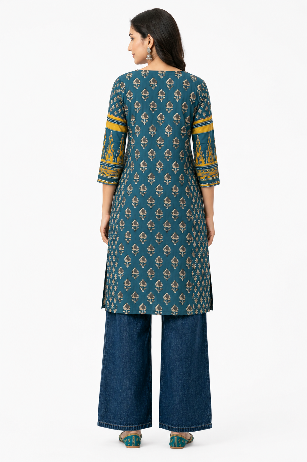 Women's Teal Printed Cotton Kurta