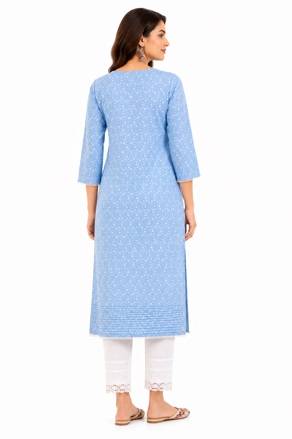 Women's Sky Blue Printed Cotton Straight Kurta