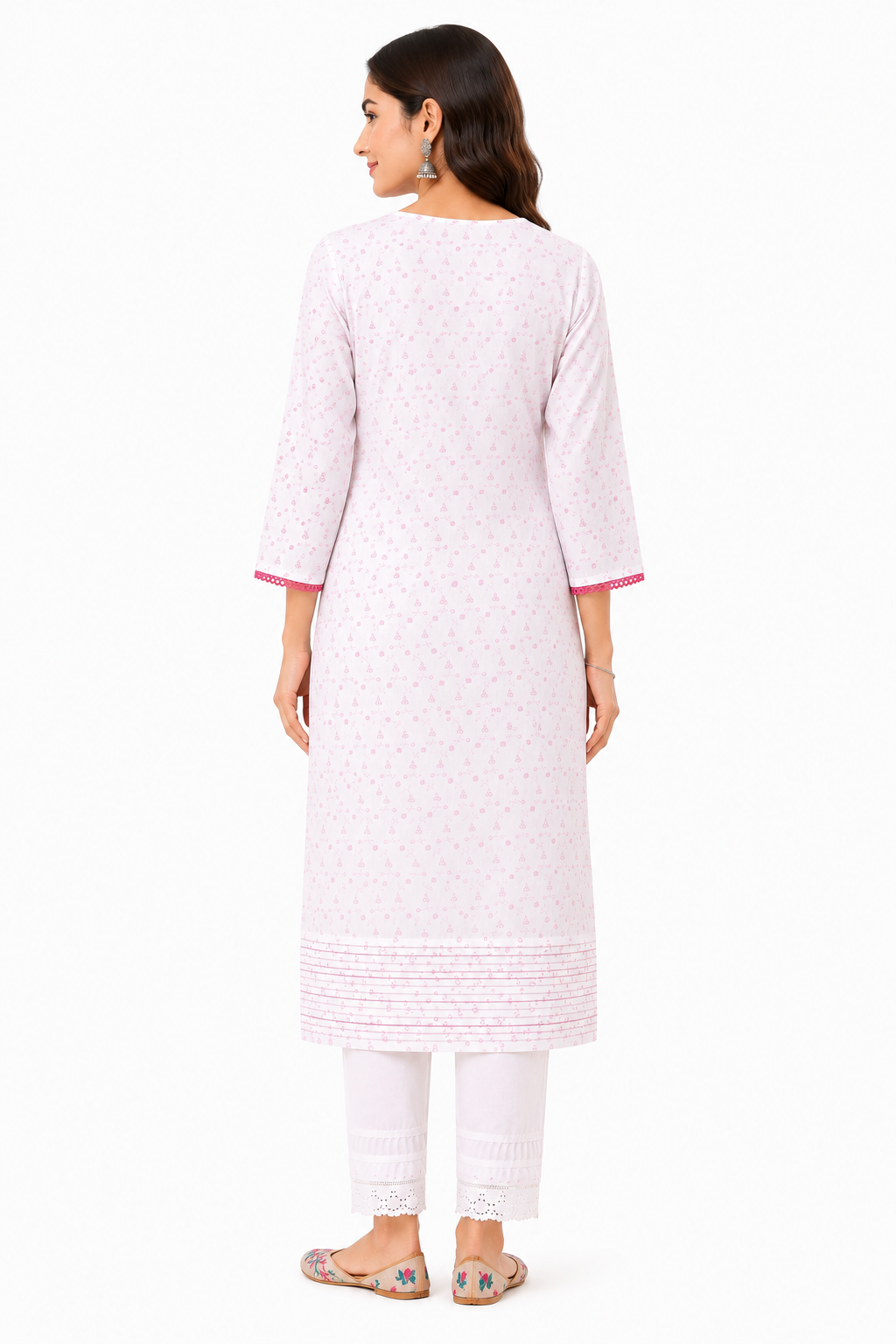 Off White Pink Embroidered Viscose Kurta for Women | Straight Fit Ethnic Wear
