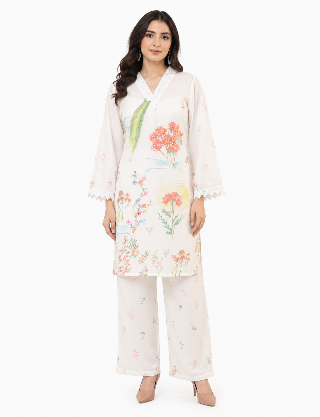 Off White Floral Printed Co-Ord Set for Women | Premium Botanical Print Top & Palazzo Set