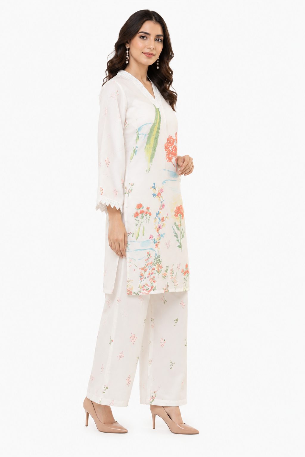 Off White Floral Printed Co-Ord Set for Women | Premium Botanical Print Top & Palazzo Set