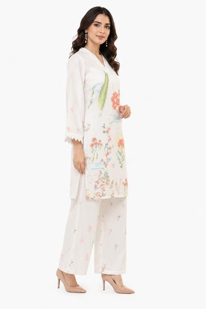Off White Floral Printed Co-Ord Set for Women | Premium Botanical Print Top & Palazzo Set