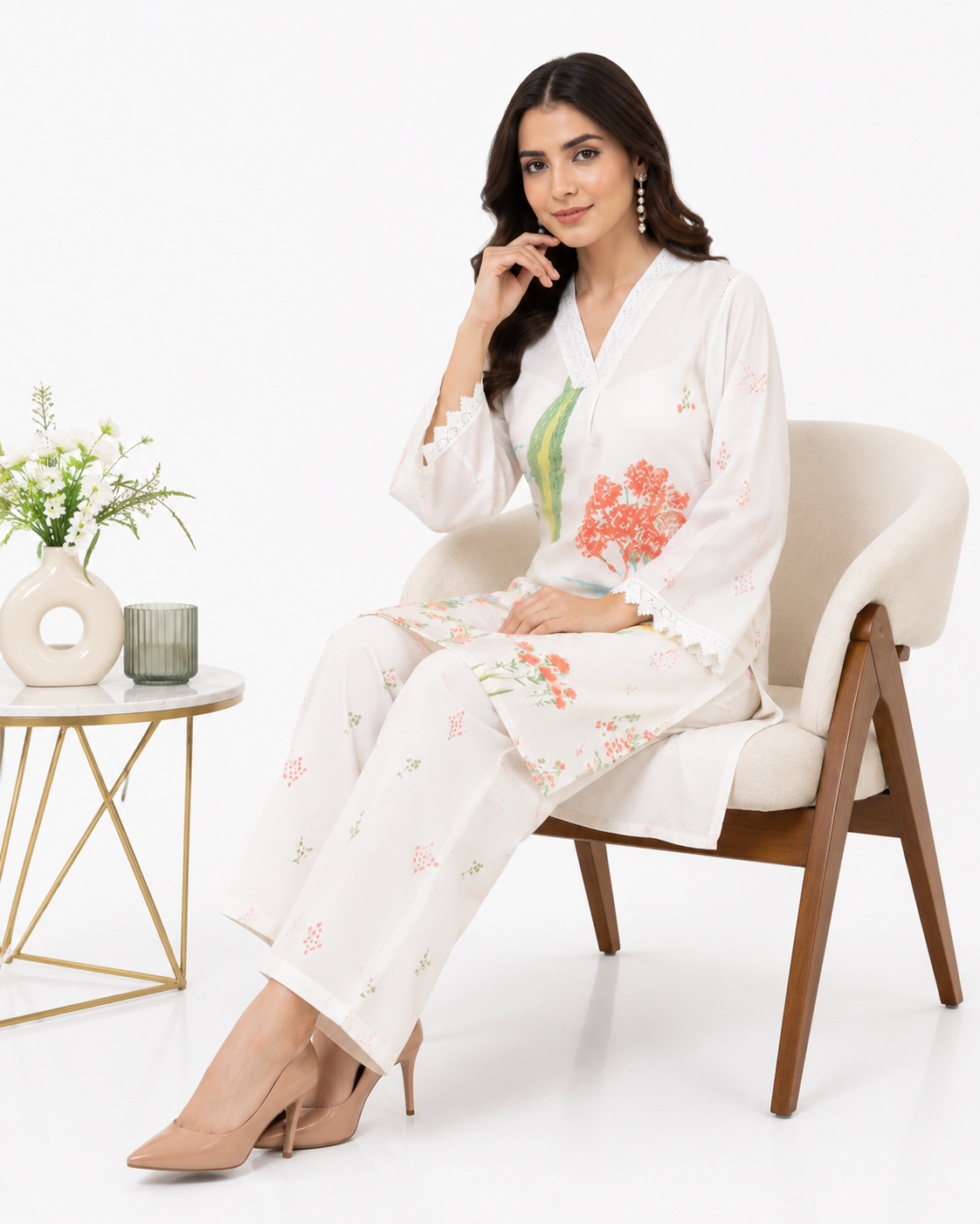 Off White Floral Printed Co-Ord Set for Women | Premium Botanical Print Top & Palazzo Set