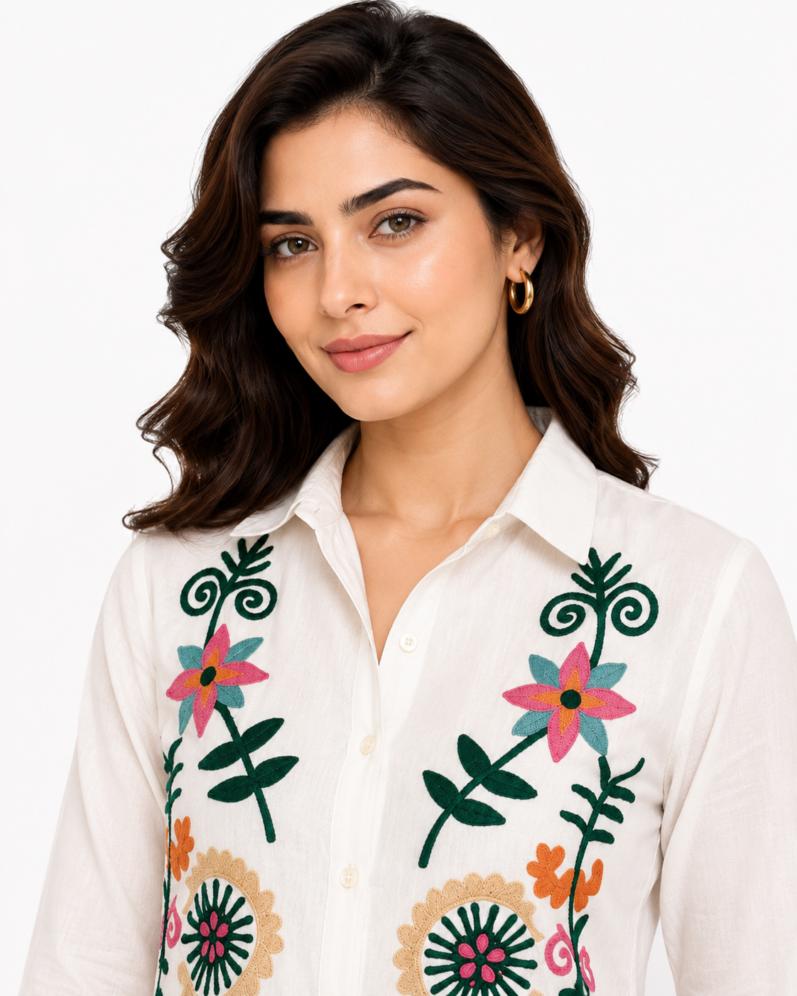 Women's White Embroidered Cotton Co-Ord Set