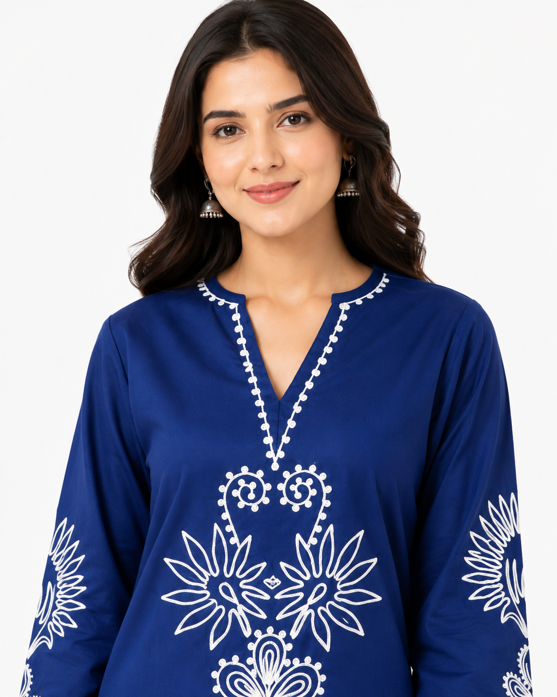 Royal Blue Embroidered Cotton Co-Ord Set for Women | Premium Cotton Kurta & Palazzo Set