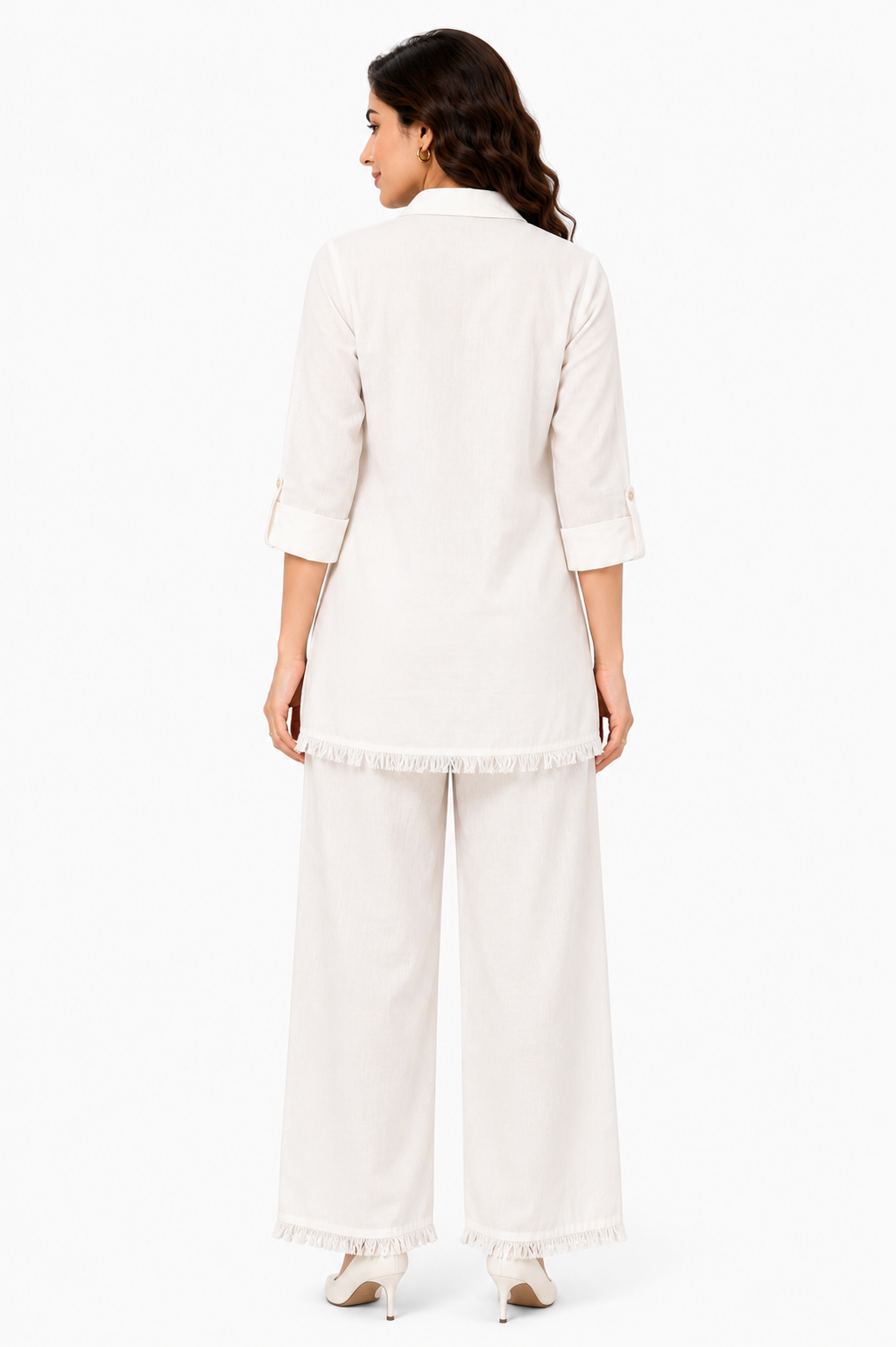Women's White Embroidered Cotton Co-Ord Set
