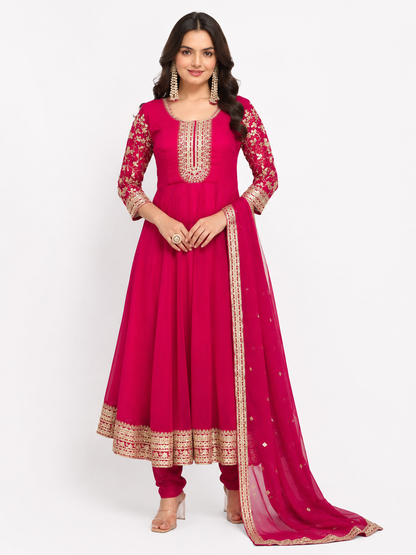 Magenta Embroidered Anarkali Suit Set with Dupatta | Women's Ethnic Wear