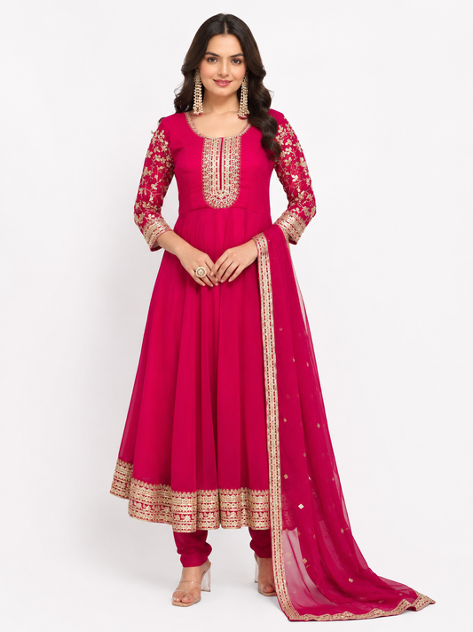 Magenta Embroidered Anarkali Suit Set with Dupatta | Women's Ethnic Wear