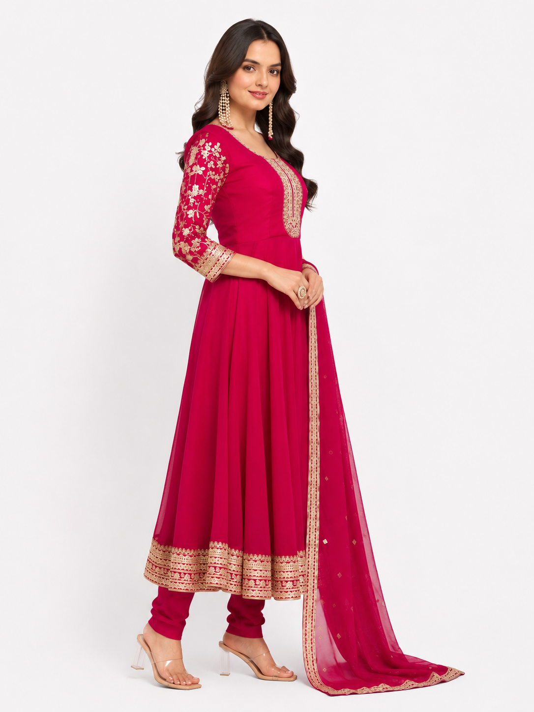 Magenta Embroidered Anarkali Suit Set with Dupatta | Women's Ethnic Wear