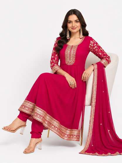Magenta Embroidered Anarkali Suit Set with Dupatta | Women's Ethnic Wear