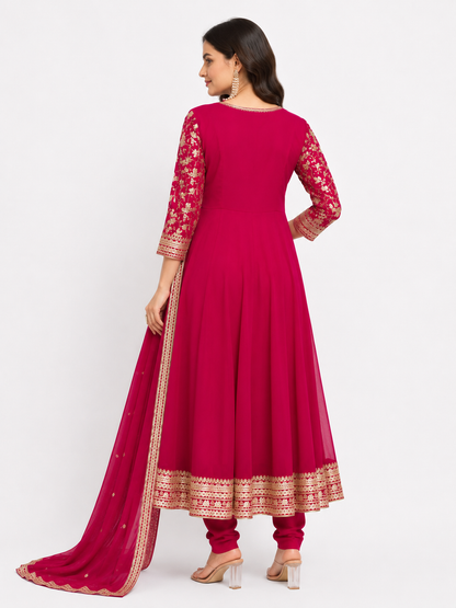 Magenta Embroidered Anarkali Suit Set with Dupatta | Women's Ethnic Wear