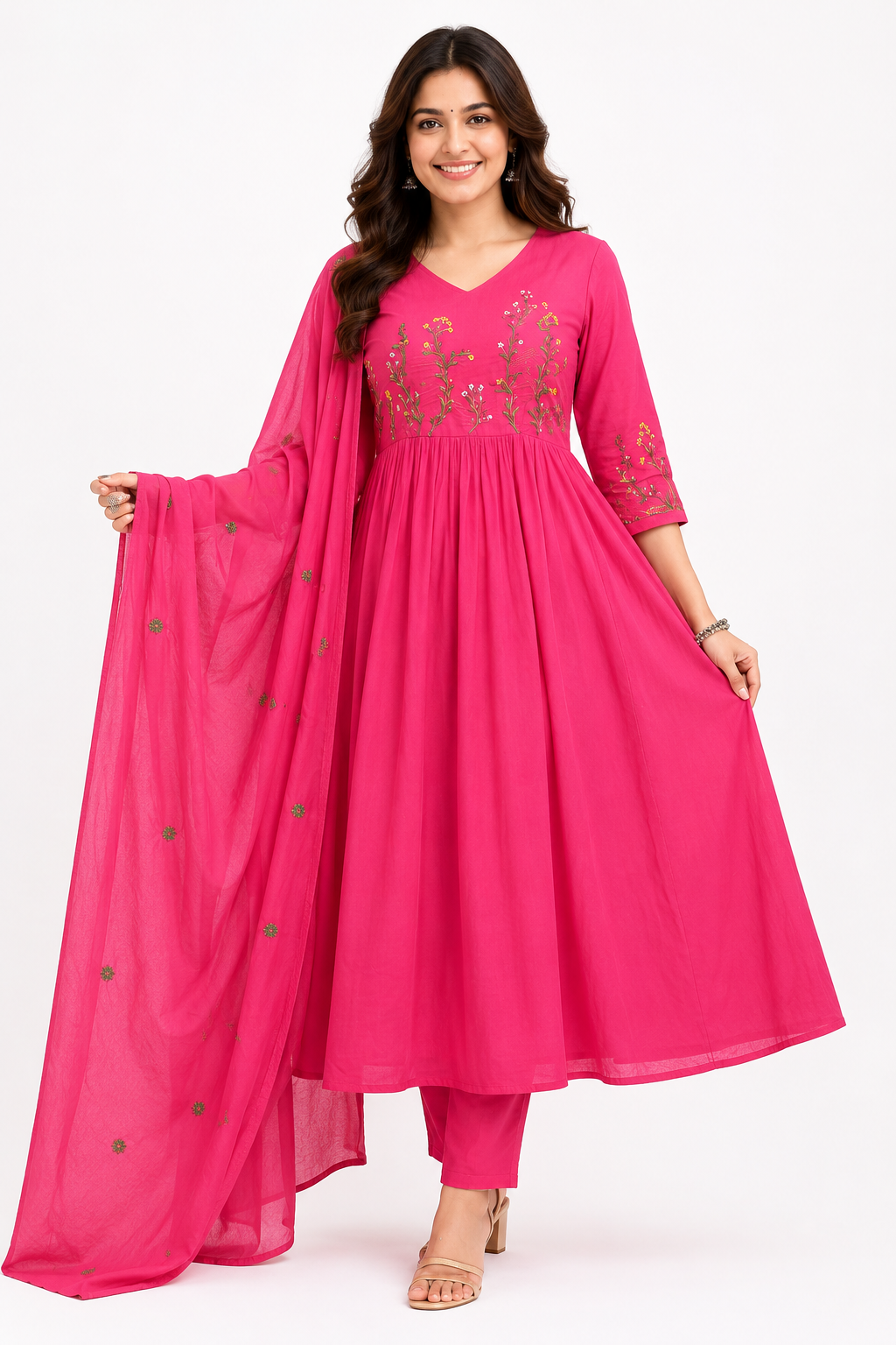 Pink Embroidered Anarkali Suit Set with Dupatta | Festive Ethnic Wear