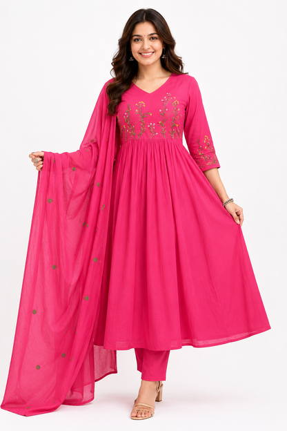 Pink Embroidered Anarkali Suit Set with Dupatta | Festive Ethnic Wear