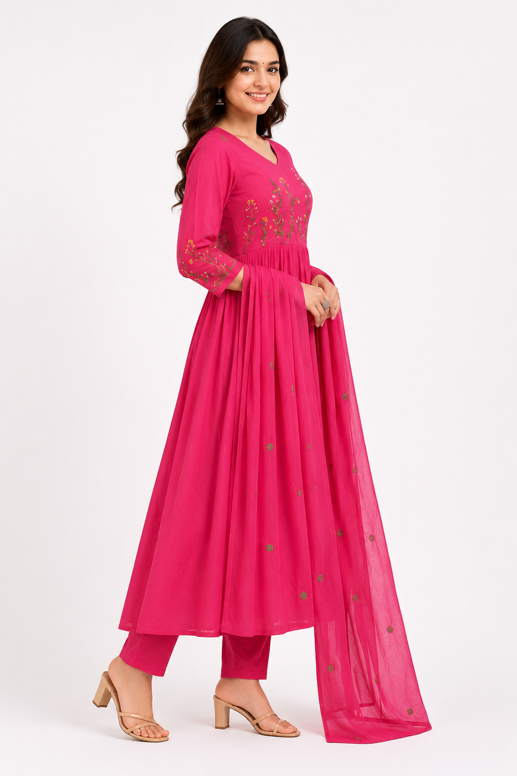 Pink Embroidered Anarkali Suit Set with Dupatta | Festive Ethnic Wear