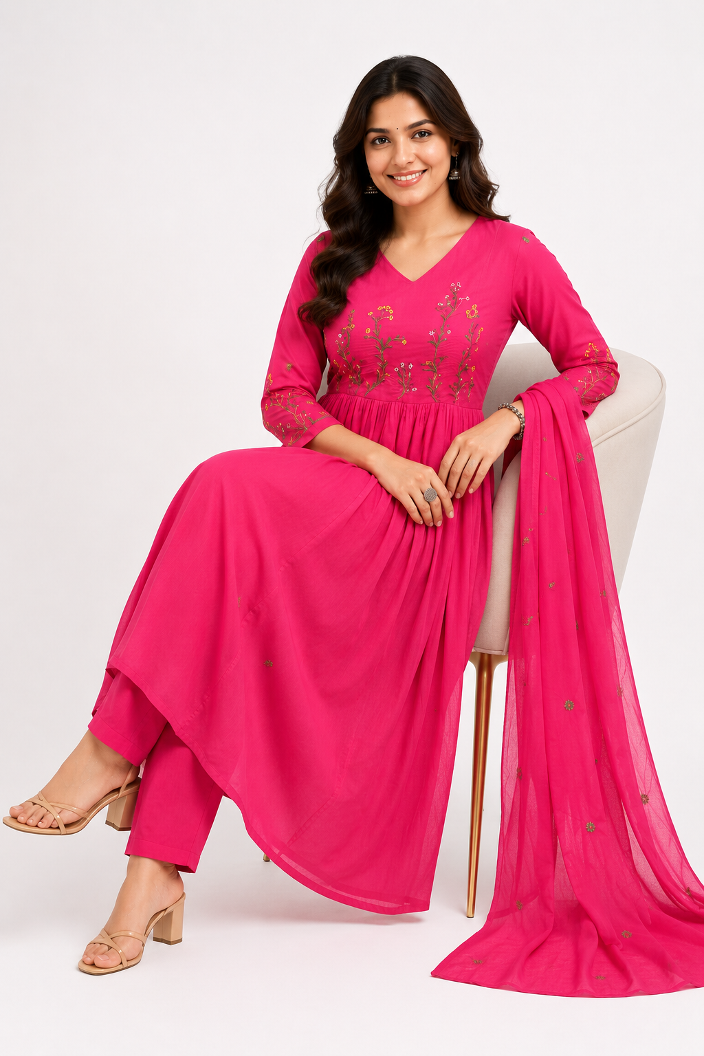 Pink Embroidered Anarkali Suit Set with Dupatta | Festive Ethnic Wear