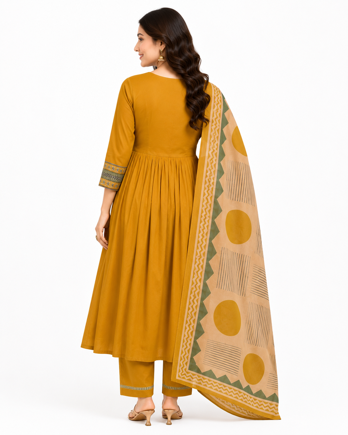 Mustard Cotton Kurta Pant Set with Printed Dupatta | Women's Ethnic Wear